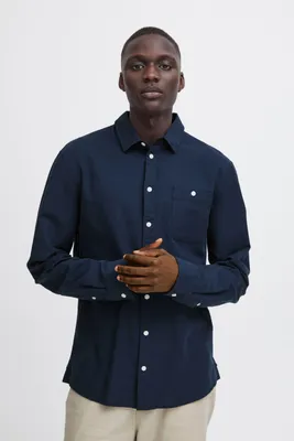 Image de Blend BHShirt - Chemise pour homme en mélange de lin, manches longues, col classique, boutons, poche poitrine, coupe classique