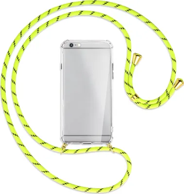 Produktbild von Handykette Backcover-Schutzhülle mit Band (Metall goldfarben) für Apple iPhone 6 Plus - neongelb