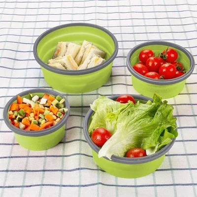 Produktbild von Famanu Aufbewahrungsbehälter Set 4 x rund - faltbare Silikon-Lunchboxen