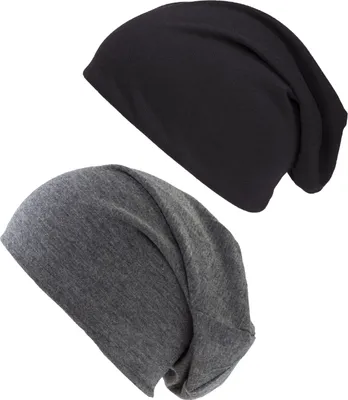 Produktbild von 2er Pack Beanie Schwarz und Dunkelgrau Jersey Slouch Mütze Long Sommermütze Ballonmütze Beaniemütze