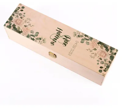 Produktbild von Personalisierte Holz-Weinbox – Geschenk zur Hochzeit mit Namen und Datum – Edle Geschenkverpackung für Weinflaschen – Bedruckte Weinkiste für Hochzeiten und Jubiläen (Rosen)