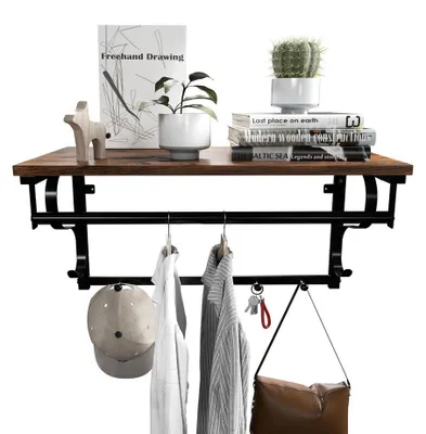 Immagine prodotto di Armadio a parete con ripiano e 5 ganci – Stile industriale – Pannello truciolare – 66 x 27 x 30 cm