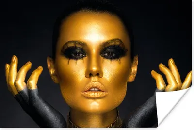 Produktbild von MuchoWow® Poster Frau - Porträt - Gold - Luxus - Schwarz 120x80 cm - Bilder
