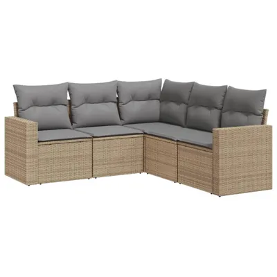 Produktbild von 5-tlg. Garten-Sofagarnitur mit Kissen Beige Poly Rattan