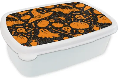 Produktbild von KitchenYeah® Lunchbox Brotzeit Brotdose 17x11 cm Halloween - Orange - Muster Kinder Brotzeitdose - Lunch Box - Kinder - Sandwich-Box - Schulbox - Lunch Boxen