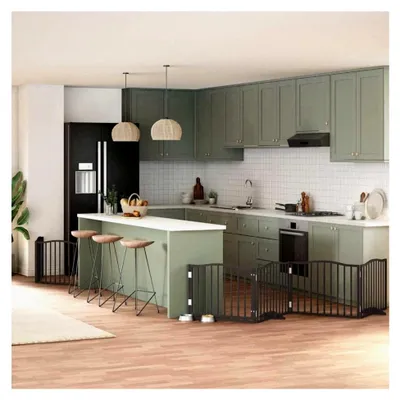 Produktbild von 6-teiliges Hundetor mit Tür faltbar Schwarz 480 cm Pappelholz für Haus, Türen und Treppen