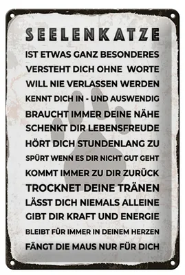 Produktbild von Blechschild Spruch 20x30 cm Seelenkatze Schild