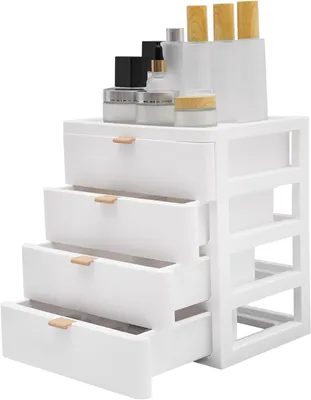 Image de Organisateur de bureau en plastique, 4 tiroirs, 26 x 20 cm, pour le rangement de fournitures de bureau