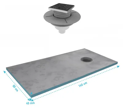 Image de Receveur de Douche à Carreler 140x90 cm avec Bondes à Sortie Verticale - Grille Noire