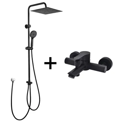 Produktbild von Homelody Duschsystem mit Badewannenarmatur Schwarz Regendusche 30 cm Regendusche Quadratische, 5 Funktionen Handbrause