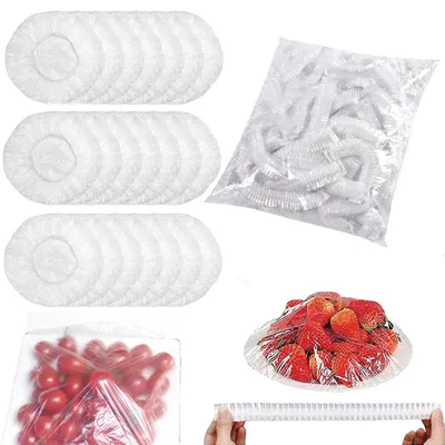 Produktbild von 300 Stück Frischhaltefolie, Lebensmittelverpackungen, Frischhaltefolie mit Gummiband, Gefrierbeutel, Abdeckungen, Frischhaltefolienspender, Fliegenabdeckungen für Lebensmittel