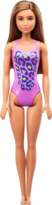 Produktbild von Barbie FJD98 - Beach Puppe (lila) - Doll Mode-Puppe im lila Badeanzug
