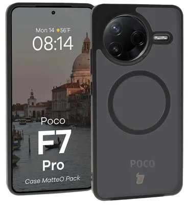 Produktbild von Schutzhülle mit Magnetring + gehärtetem Glas Bizon MatteO Pack für Xiaomi POCO F7 Pro, Getönt-Schwarz