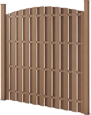 A brown WPC garden fence with a curved top.
