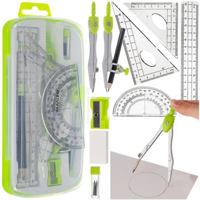Produktbild von Geometrisches Zeichenset, 10-teilig, Lineal & Zirkel