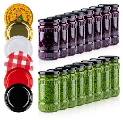 Zdjęcie produktu dla SUPERBUTELKI - 20 szt. Słoiki szklane na przetwory, dżemy, sosy, sałatki 370 ml - Słoiki z zakrętkami