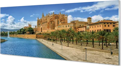 Produktbild von Glasbilder 125x50 Wandkunst Spanien gotische Kathedrale Palme
