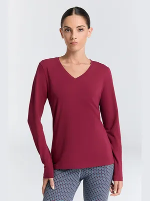 Produktbild von Damen Langarmshirt mit V-Ausschnitt