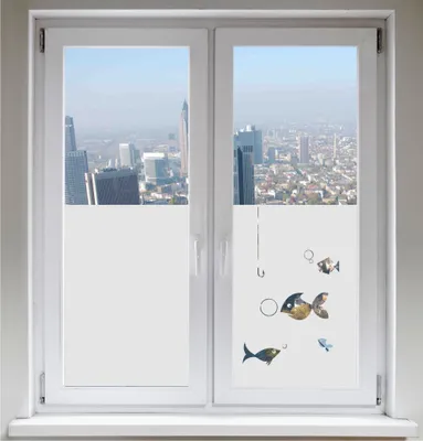 Produktbild von INDIGOS UG Sichtschutzfolie Sonnenschutz Fensterbild Glasdekorfolie Fische satiniert blickdicht ORACAL® - 1200mm Breite x 500mm Höhe