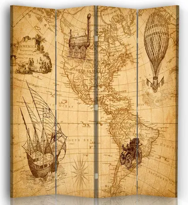 Produktbild von Paravent - Raumteiler Reisen nach Amerika - Dekorativer Raumtrenner cm. 145x170 (4 x)