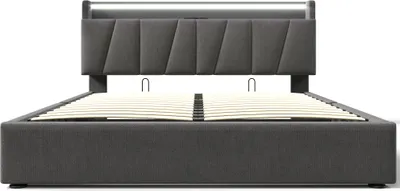 Produktbild von Flieks Polsterbett 140x200cm mit Lattenrost, Hydraulisches Boxspringbett mit Stauraum, Stauraumbett Doppelbett mit Stauraumkopfteil und LED, Leinen, Grau