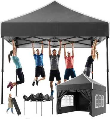 Imagen del producto de Pabellón 3x3, impermeable, resistente al invierno, con techo inclinado. Pabellón plegable con paredes laterales, protección UV 50+. Tienda de campaña de altura ajustable, ideal para fiestas. Pabellón para barbacoas, perfecto para jardines, patios y campings. Color: negro