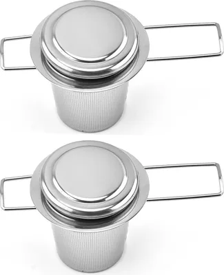 Produktbild von Teesieb aus Edelstahl mit Doppelgriffen und Deckel für losen Tee