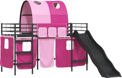 Image de Lits superposés pour enfants vidaXL, noir et rose, 100 x 190 cm, en métal