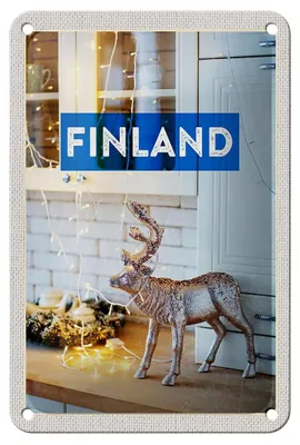 Produktbild von Blechschild Reise 12x18cm Finnland Hirsch Lichterkette Schrank Schild