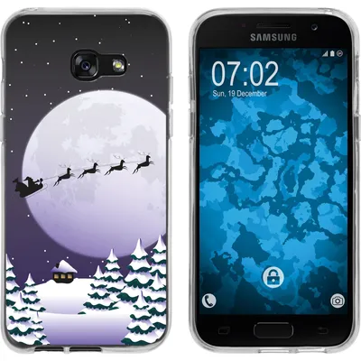 A phone case with a Christmas-themed design and a smartphone displaying a lock screen.