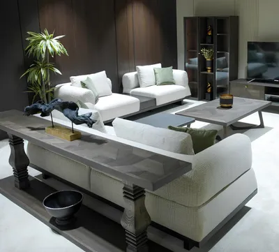Productafbeelding van Woonkamer set, 4-zits en 3-zits, kleur wit. Modern design, effen patroon
