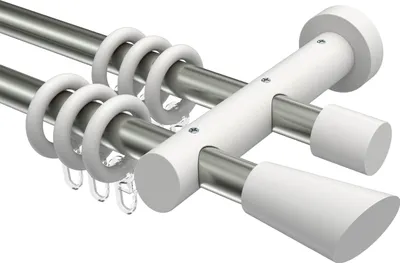 Produktbild von Interdeco Gardinenstange / Vorhangstange Edelstahl-Optik / Weiß, Typ Talena Bero (Konus Schräge), 20 mm Ø 2-läufig, 240 cm
