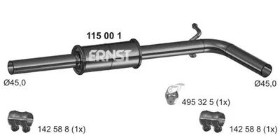 Produktbild von ERNST 115001 Mittelschalldämpfer Schalldämpfer für VW POLO (9N) für SEAT Ibiza IV Schrägheck (6J5, 6P1)