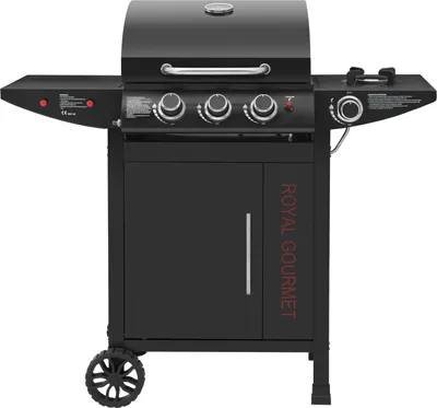 Produktbild von Royal Gourmet Gasgrill 3+1 Brenner Grillwagen mit 11,5 kW Campinggrill mit Seitenbrenner, Outdoor Gas Grill inkl. Haken, Unterschrank für Balkon