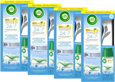 Produktbild von Air Wick Freshmatic Max Starter-Set Baumwolle & Weißer Flieder 250ml (4er Pack)