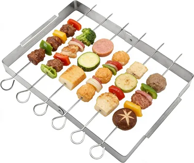 Productafbeelding van Grillspiezen set van 6, schaschlikspiezen voor barbecue, inclusief houder
