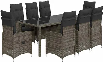 Image de vidaXL Ensemble de jardin bistrot 9 pièces avec coussins Gris Poly rotin