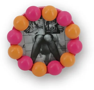 Image de Cadre photo - Motifs bulles - Rose/Orange néon - 14,5 x 14,5 cm