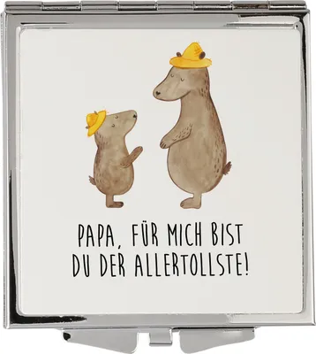 Produktbild von Mr. & Mrs. Panda Taschenspiegel Bären mit Hut - Weiß - Geschenk, Mini Spiegel, Familie, Muttertag, Schminkspiegel, Klappspiegel, Frauen, Kinder, Vatertag, Kosmetikspiegel