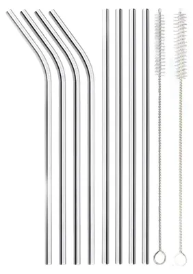 Produktbild von 8 Stück Edelstahl Strohhalme 30cm mit 2 Wiederverwendbar, Reinigungsbürsten, Perfekt für 30oz/40oz Becher, Hochwertiges 304 Edelstahl Material, Lebensmittelecht und Giftfrei