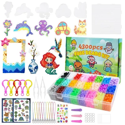 Image de Kit de perles à repasser, 4300 pièces, 5 mm, 24 couleurs, kit de loisirs créatifs pour enfants à partir de 3 ans