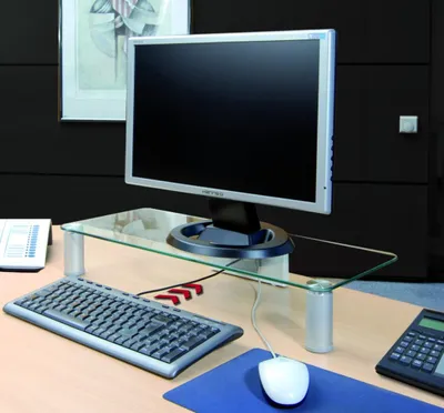 Produktbild von VCM Monitoraufsatz "Parco", PC-Erhöhung aus Alu und Glas H 10 x B 62,5 x T 25 cm
