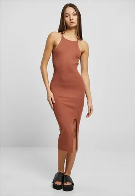 Zdjęcie produktu dla Sukienka damska Urban Classics Ladies Midi Rib Knit Crossed Back Dress w kolorze terakoty – rozmiar XXL