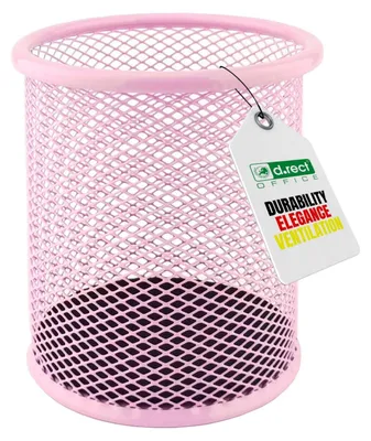 Immagine prodotto di Portapenne in metallo, rotondo, realizzato in rete metallica, color rosa polvere