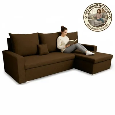 Produktbild von KomfortWelt24 Ecksofa mit Schlaffunktion und praktischem Bettkasten - Bequemer Eckcouch 216x134 cm L-Form MONDO Dunkelbraun