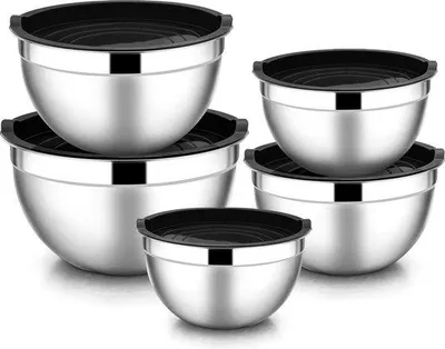 Image de Set de 5 casseroles en acier inoxydable avec couvercles hermétiques, empilables, de 45 à 7 litres, résistantes à la cuisson