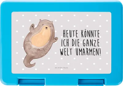 Produktbild von Mr. & Mrs. Panda Lunchbox Otter Umarmen - Grau Pastell - Geschenk, Hallo, Frühstücksdose, Vesperbox, gut Gelaunt, Bento Box, glücklich, Bentobox, Seeotter See