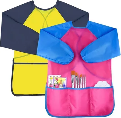 Produktbild von Malschürze Kinder 2er-Set, Wasserdichter Polyester Malkittel Mit Langen Ärmeln Und 3 Taschen, Für Malen Kochen Basteln 3–8 Jahre