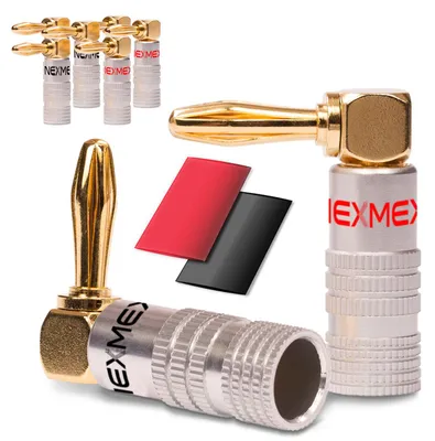 Produktbild von NEXMEX Winkel Bananenstecker 24K vergoldet 8x Schrumpfschlauch Steckverbinder
