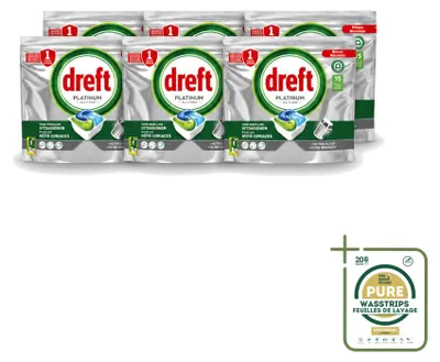 Produktbild von 6 x Dreft Platinum All In One Spülmaschinen-Tabs - Vorratspackung - 6 Stücke